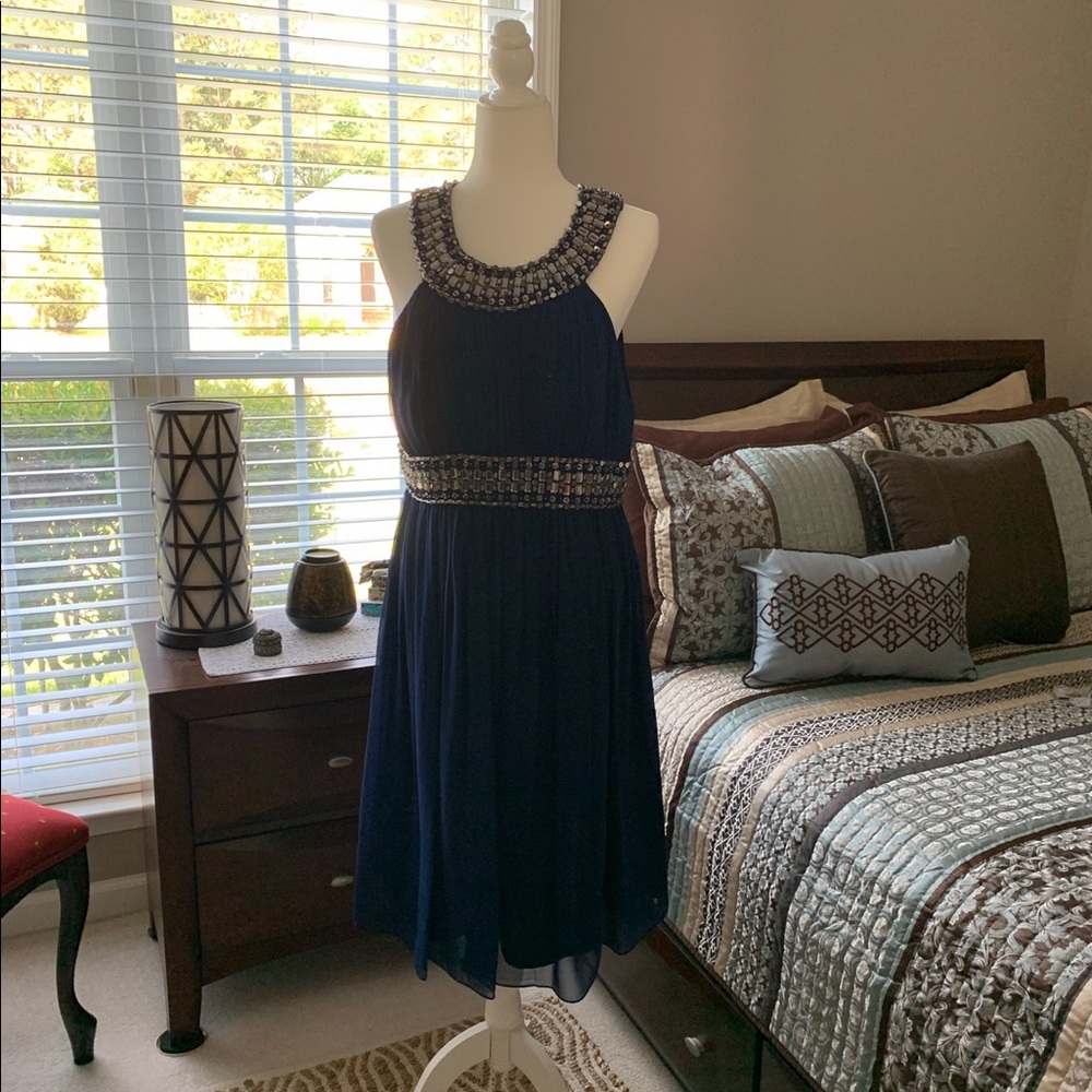 Short Dress, Bodice Beaded Rhinestone, Sheer Embroidery Beaded